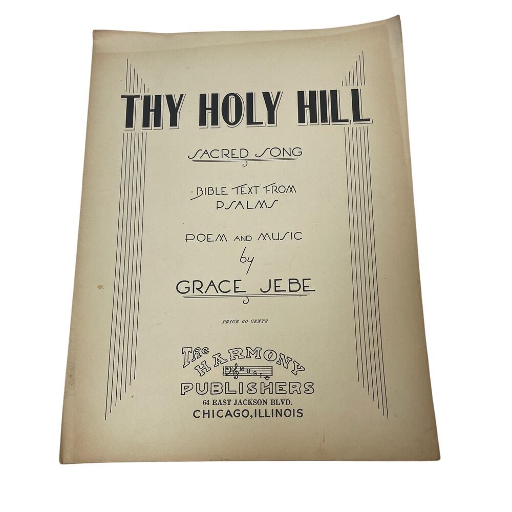 Vintage 1943 Thy Holy Hill Sacred Song Grace Jebe Psalms Bible Piano Sheet Music